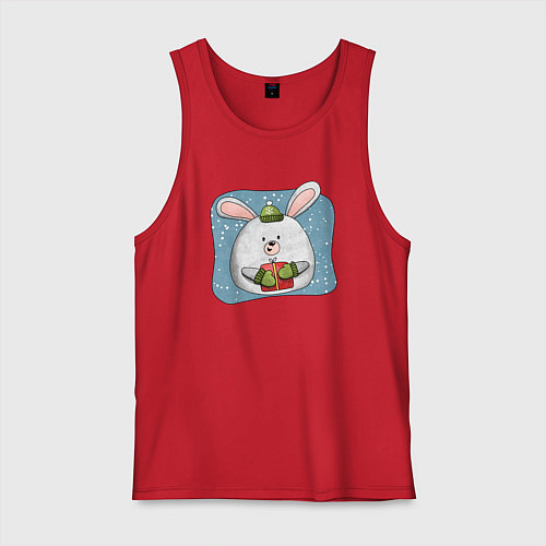 Мужская майка Заяц с подарком / Красный – фото 1