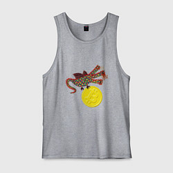 Майка мужская хлопок Дракон с монетой Биткойна, цвет: меланж