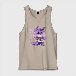 Майка мужская хлопок Фиолетовый дракон в свитере, цвет: миндальный