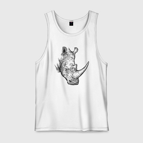 Мужская майка Голова носорога штрихами / Белый – фото 1