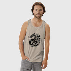 Майка мужская хлопок Японский дракон - ирезуми, цвет: миндальный — фото 2