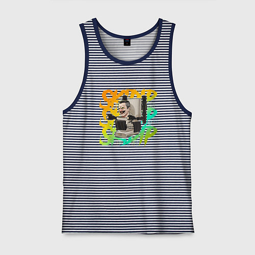 Мужская майка Сумасшедший Джи-мен скибиди туалет / Синяя тельняшка – фото 1