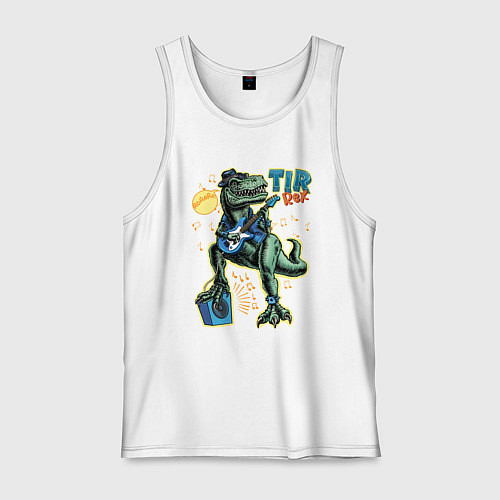 Мужская майка Тираннозавр с гитарой в шляпе / Белый – фото 1