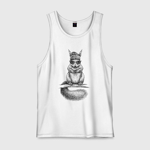 Мужская майка Белка модная в очках и шапке / Белый – фото 1