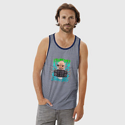 Майка мужская хлопок Скибиди Туалет учёный, цвет: синяя тельняшка — фото 2