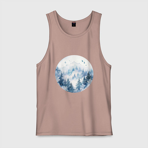 Мужская майка Горы в тумане в круге / Пыльно-розовый – фото 1