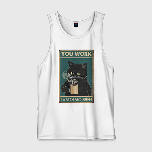 Мужская майка Суровый кот начальник / Белый – фото 1