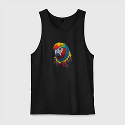 Майка мужская хлопок Красочный попугай в ярких перьях, цвет: черный