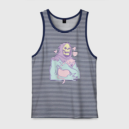 Мужская майка Скелетор с котом / Синяя тельняшка – фото 1