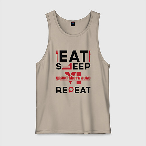 Мужская майка Надпись: eat sleep GTA6 repeat / Миндальный – фото 1