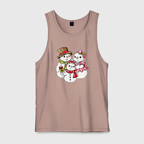 Мужская майка Снеговики семья / Пыльно-розовый – фото 1