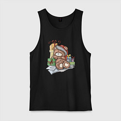 Майка мужская хлопок Мишка с подарками, цвет: черный