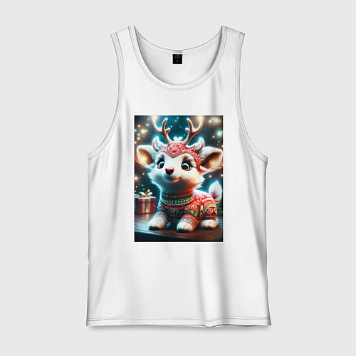 Мужская майка Оленёнок в свитере / Белый – фото 1