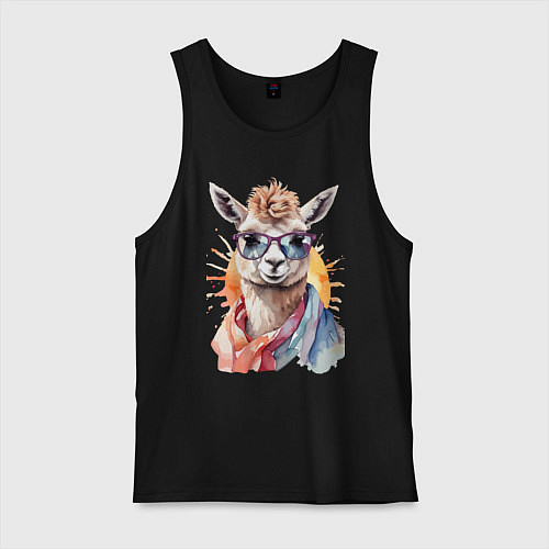 Мужская майка Лама в очках цвет / Черный – фото 1