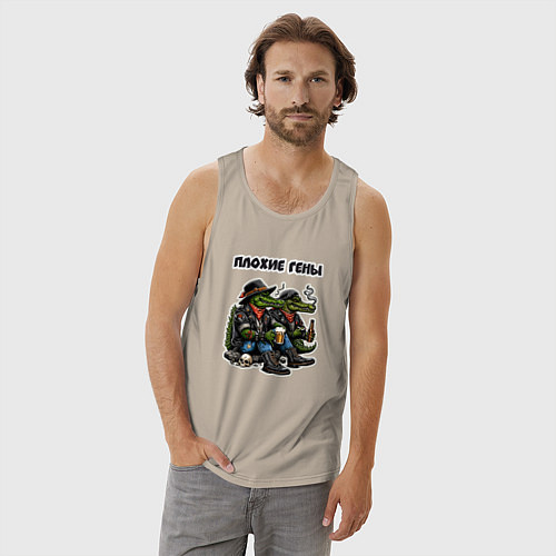 Мужская майка Плохие Гены - крокодилы с вредными привычками / Миндальный – фото 3