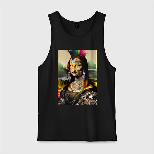 Мужская майка Punk Mona Lisa is covered in tattoos / Черный – фото 1