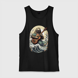 Майка мужская хлопок Ленивец гитарист, цвет: черный