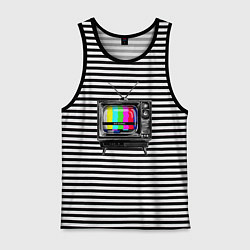 Майка мужская хлопок Старый телевизор no signal, цвет: черная тельняшка