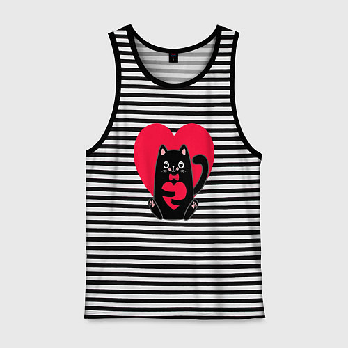 Мужская майка Кошка с сердцем / Черная тельняшка – фото 1