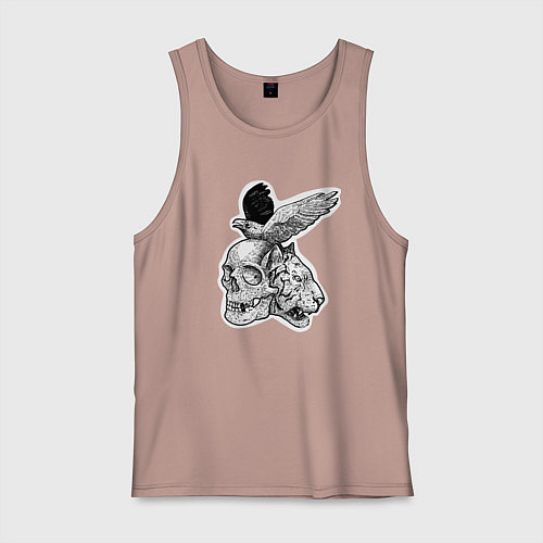 Мужская майка Череп, тигр и ворон / Пыльно-розовый – фото 1