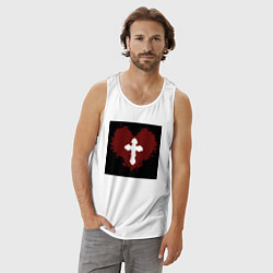 Майка мужская хлопок Сердце крест черный квадрат, цвет: белый — фото 2