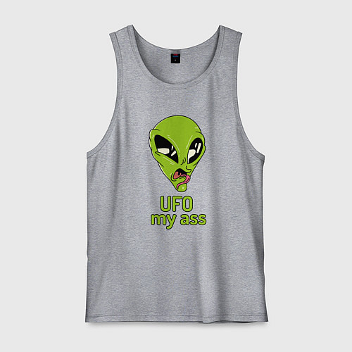 Мужская майка Зеленый пришелец НЛО с надписью UFO my ass / Меланж – фото 1