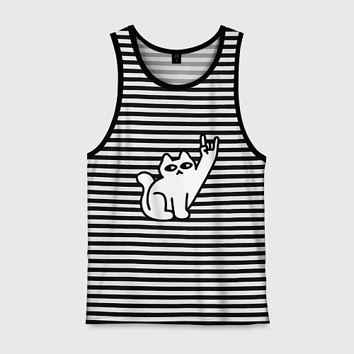 Мужская майка Рок кот мем / Черная тельняшка – фото 1