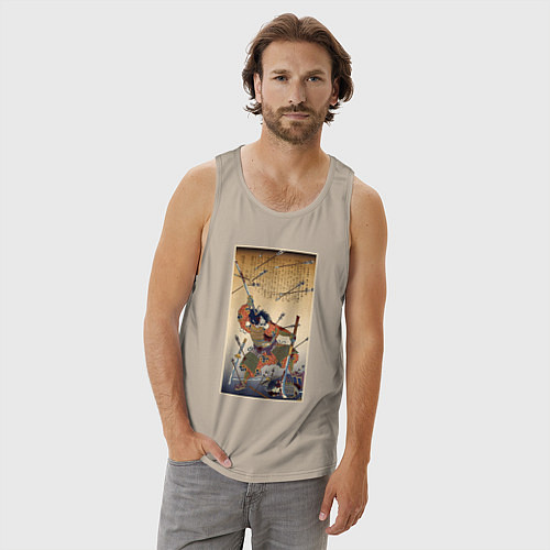 Мужская майка Японский самурай с катаной и нагинатой: гравюра ук / Миндальный – фото 3