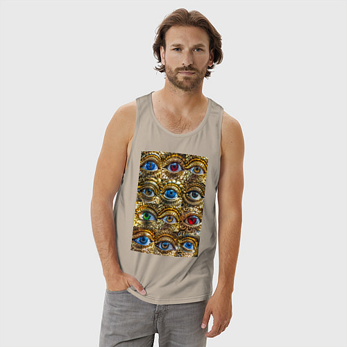 Мужская майка Глаза разноцветные из золота в стиле стимпанк / Миндальный – фото 3