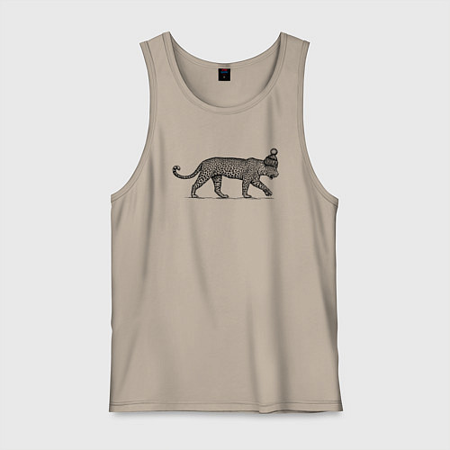 Мужская майка Леопард в шапке идёт / Миндальный – фото 1