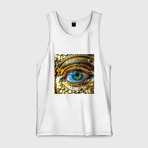 Мужская майка Золотой глаз металлический в стиле стимпанк зелено / Белый – фото 1