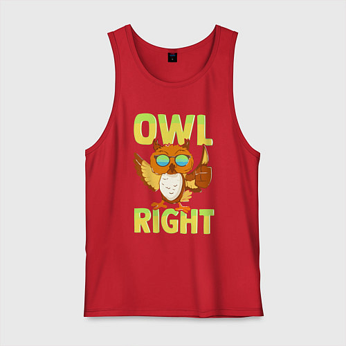Мужская майка Owl right - каламбур отлично / Красный – фото 1
