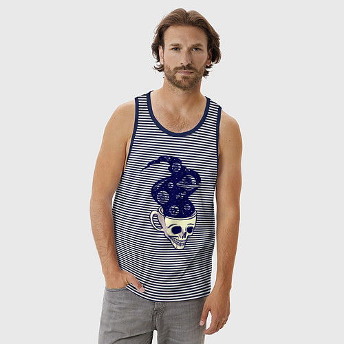 Мужская майка Dead drink space skull / Синяя тельняшка – фото 3