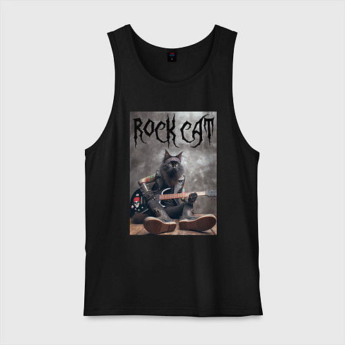 Мужская майка Rock cat - ai art / Черный – фото 1