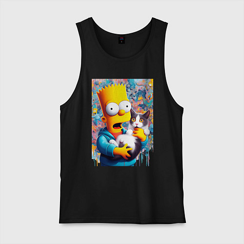 Мужская майка Bart Simpson with a kitten - ai art / Черный – фото 1