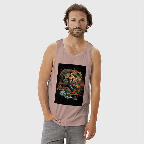 Мужская майка Муай Тай боец и зеленый дракон / Пыльно-розовый – фото 3