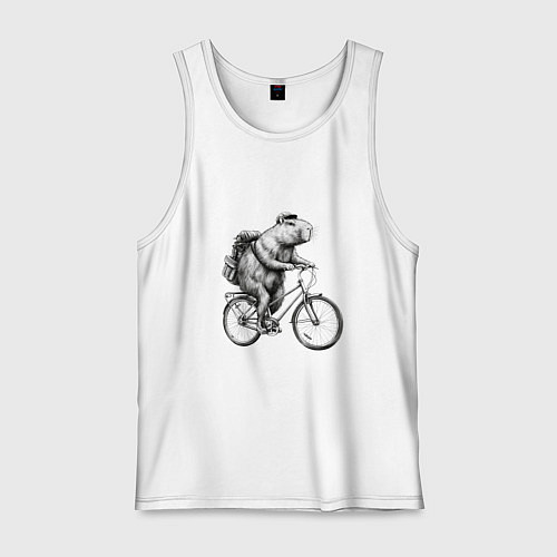 Мужская майка Капибара на велосипеде в черном цвете / Белый – фото 1