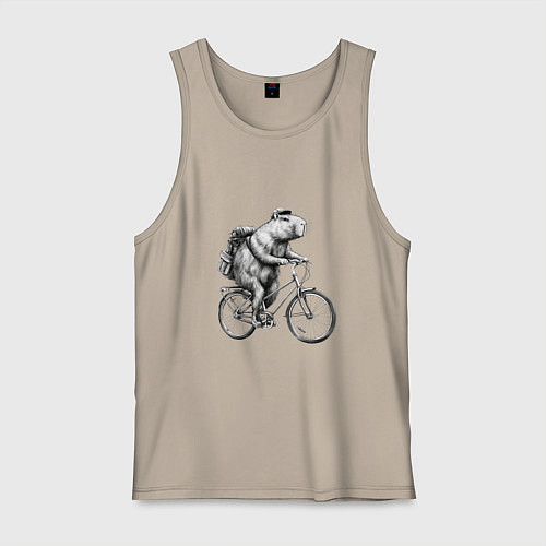 Мужская майка Капибара на велосипеде в черном цвете / Миндальный – фото 1