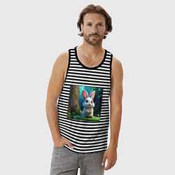 Майка мужская хлопок Зайчик на поляне, цвет: черная тельняшка — фото 2