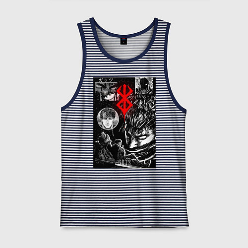 Мужская майка Гатс Чёрный мечник коллаж / Синяя тельняшка – фото 1