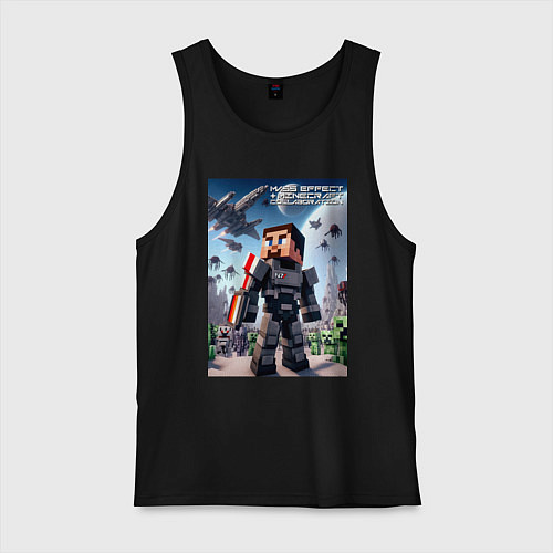 Мужская майка Mass effect and Minecraft - collaboration / Черный – фото 1