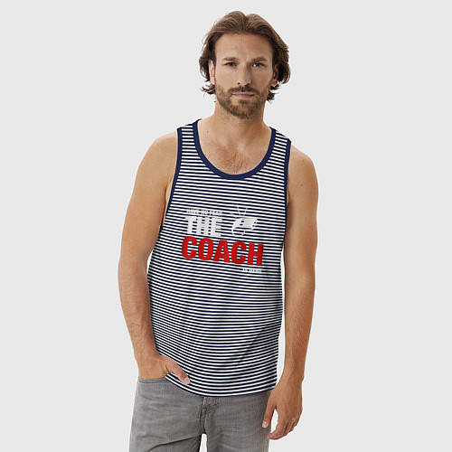 Мужская майка Не бойся тренер здесь / Синяя тельняшка – фото 3