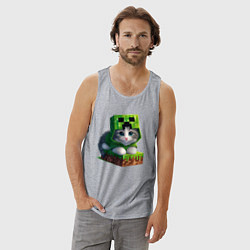 Майка мужская хлопок Kitten creeper collaboration - ai art, цвет: меланж — фото 2