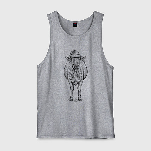 Мужская майка Новогодняя корова анфас / Меланж – фото 1