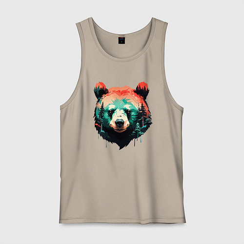 Мужская майка Голова медведя на фоне леса / Миндальный – фото 1