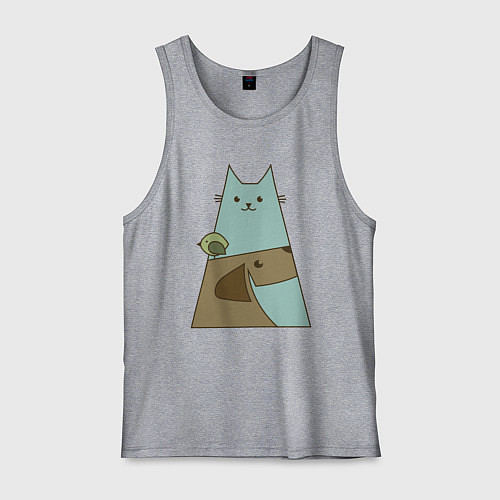 Мужская майка Собачка птичка кошечка / Меланж – фото 1