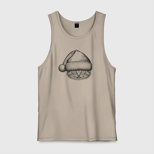 Мужская майка Котенок в новогоднем колпаке / Миндальный – фото 1