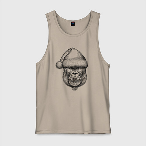 Мужская майка Морда новогодней гориллы / Миндальный – фото 1