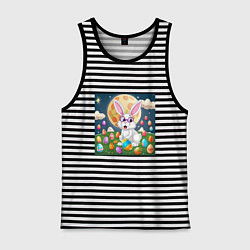 Майка мужская хлопок Зайчик ботаник, цвет: черная тельняшка