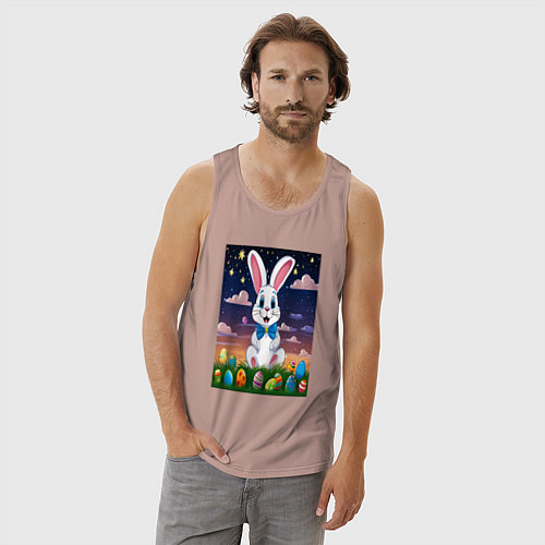 Мужская майка Заяц в бабочке под небом / Пыльно-розовый – фото 3